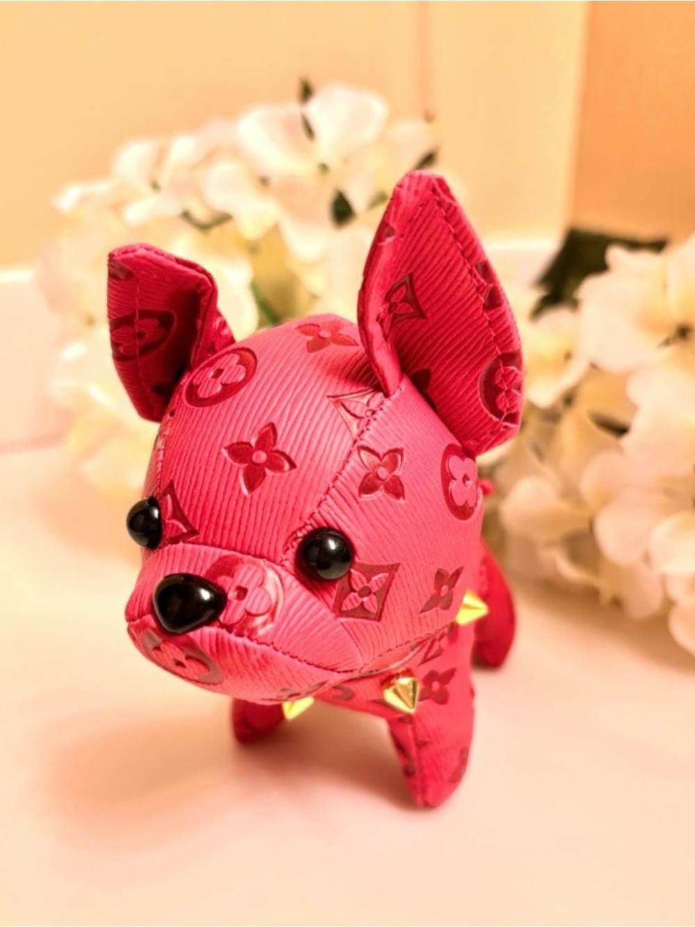 Bagcharm/Keychain adorable Frenchie dogs with spiked collars!  Hot Pink New! - Picture 2 of 6